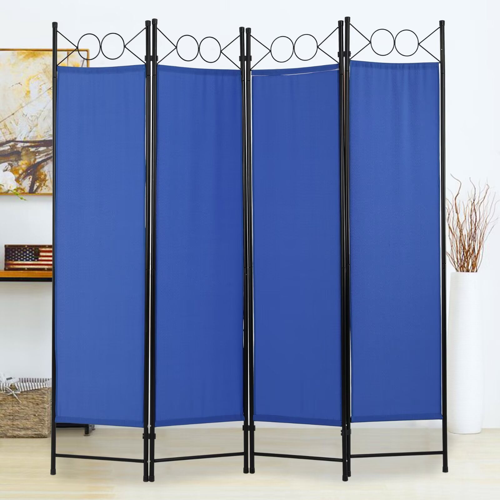 YRLLENSDAN,4 Panel,Room Dividers Panel,Folding Screen Room Divider,Office Partition Walls,Independent Type,Portable,Steel Frame,Blue