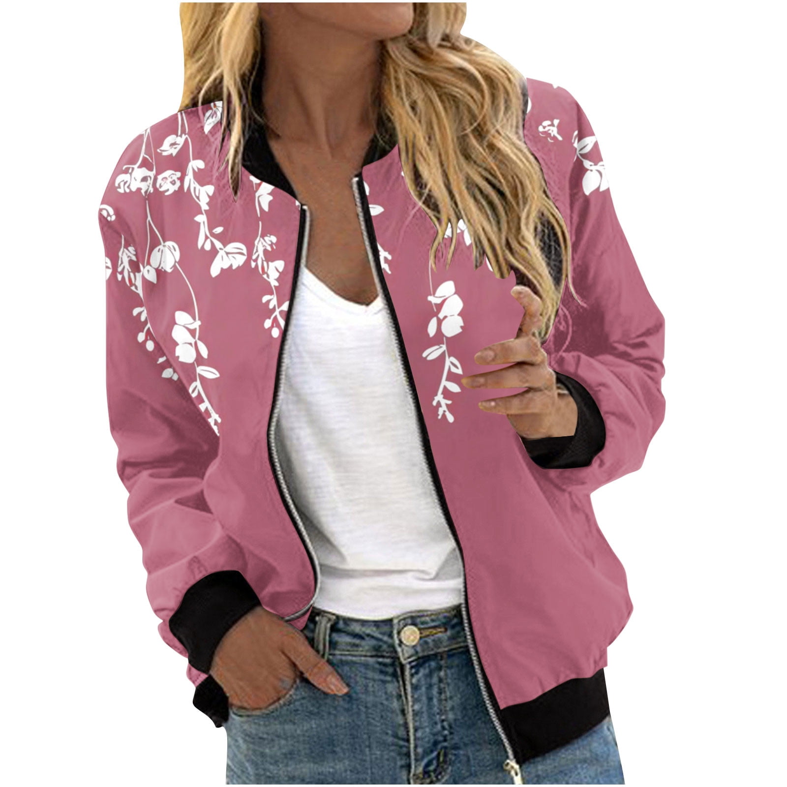 lcziwo Women's Floral Bomber Jacket Jackets for Women 2024 Full