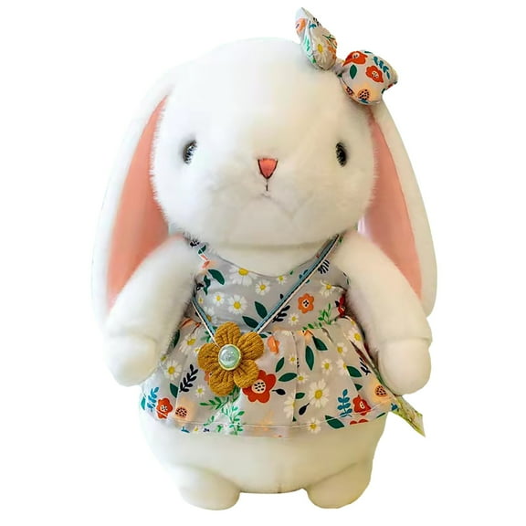 XUYAN Plush Toys Cute Flower Print Dress Little Rabbit Machine Doll for 2 3 4 Years Old Toddlers Girls Boys Christmas Birthday Gifts