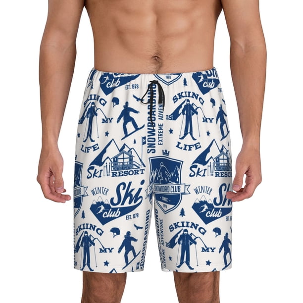 Balery Skiing Enthusiast Pantalones cortos de pijama de punto de algodón para hombre con cinturilla y bolsillos-Medium