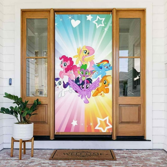 Door Decorations Banner My Little Pony Door Cover for Porch Party Indoor/Outdoor 72.8 x 35.4 Inch