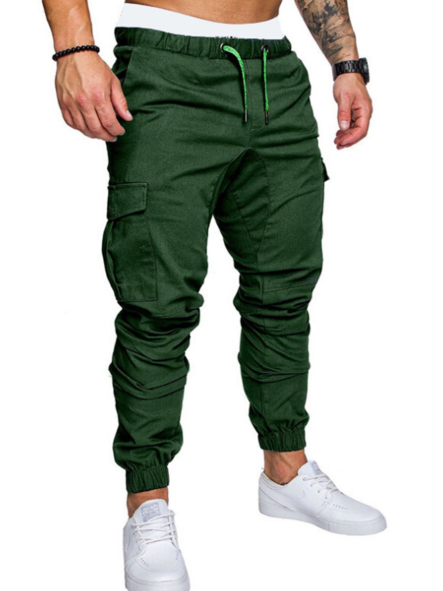 Mens Designer Chinos Stretch Cuffed Joggers Pants Slim Fit Jeans All Waist Sizes 