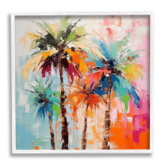 Stupell Industries Abstract Palm Tree Painting Botanical & Floral Painting White Framed Art Print Wall Art, 24 x 24