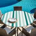 thumbnail image 6 of Green Stripe Round Tablecloth, Fitted Table Cover with Elastic for 36"-44" Round Tables, Gradient Geometric White Vertical Striped Table Cloth Outdoor Indoor Dinning Party Waterproof Tablecloths, 6 of 7