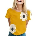 thumbnail image 2 of Yellow Womens Tops Women Daily Casual Flower Printed Short Sleeve O Neck T Shirt Tops Blouse Shirts for Women, 2 of 6