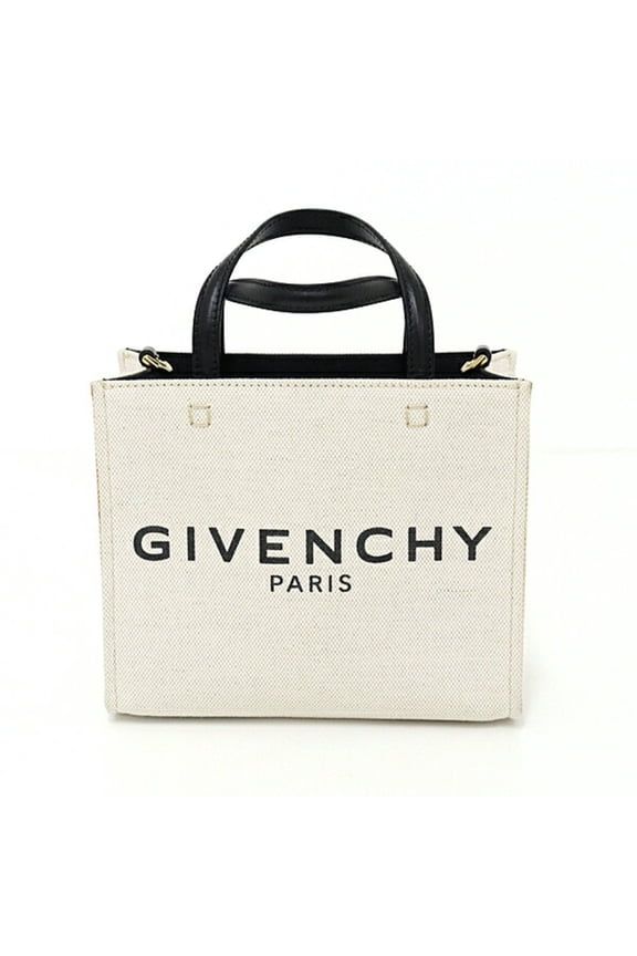 Pre-Owned GIVENCHY G Tote Mini Beige/Black Linen & Cotton/Calf Shoulder 3WAY Unused