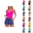 thumbnail image 1 of Womens Tankini Bathing Suits 2026 Trendy Modest Deep V Neck Crossover Top with Swim Shorts Swimming Suits for Women 2 Pieces, 1 of 5
