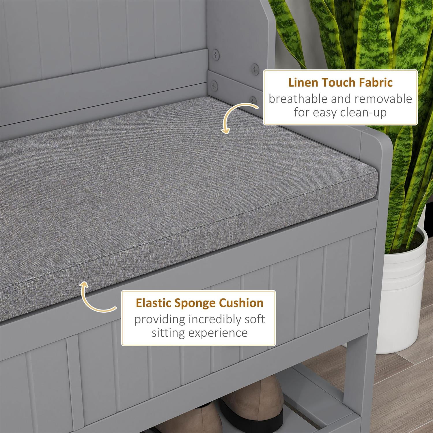 Demi Bonn 67" Hall Tree Bench with Coat Rack and Shoe Storage for Entryway and Mudroom, Padded Seat and Multi-Functional Storage for Hallway, Gray