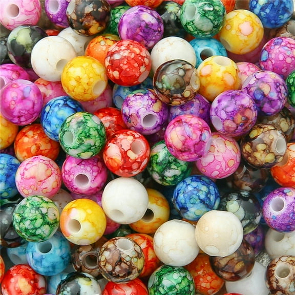 U8MO Colorful Painting Round 8mm 10mm ABS Plastic Acrylic Loose Beads Lot DIY Jewelry-12mm 30pcs-Random Mixed