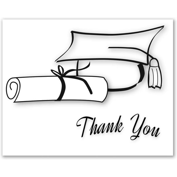 Small World Greetings Black and White Graduation Thank You Cards 24 Count - Blank Inside with White Envelopes - A2 Size 5.5" x 4.25"