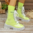 thumbnail image 3 of Fall Transparent Mid Calf Combat Boots for Women Clear Platform Chunky Rubber Rain Rainboots Ankle Booties, 3 of 6