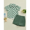 thumbnail image 2 of Suealasg Toddler Boy Gentleman Suits 6M 1T 2T 3T 4T Kids Boy 2Pcs Summer Beach Outfits Short Sleeves Checkerboard Print Button Shirt Elastic Waist Shorts Set for Formal Wear, 2 of 9