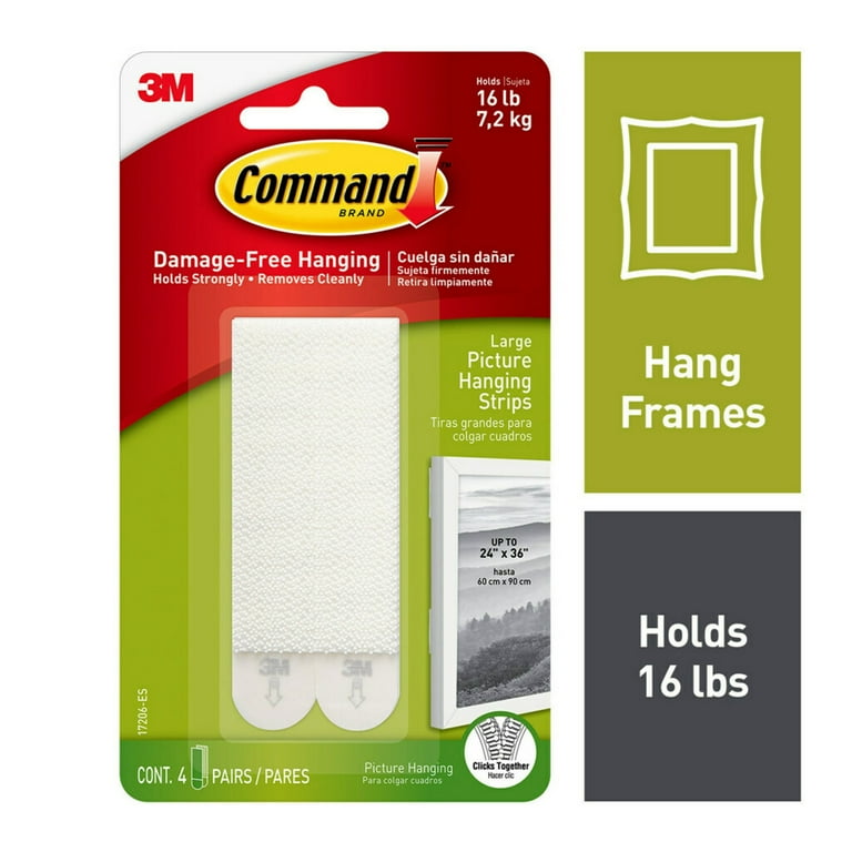 Command Large Picture Frame Hanging Strips Self Adhesive White Damage Free 4 Pairs Walmart