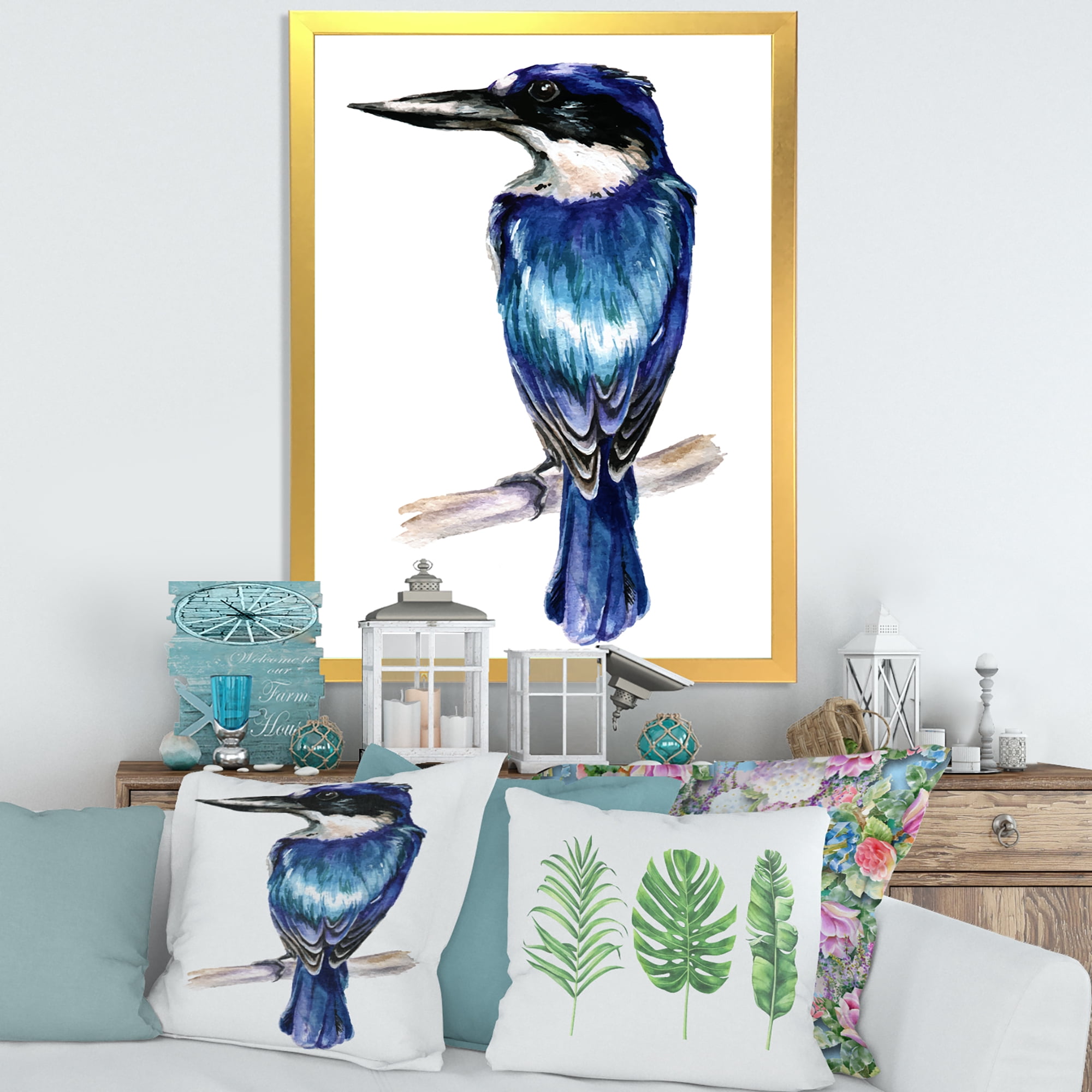 Designart 'Style Blue Kingfisher Bird' Traditional Framed Art Print
