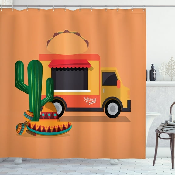 Ambesonne Mexican Shower Curtain, Food Truck Delicious Food, 69"Wx75"L, Multicolor