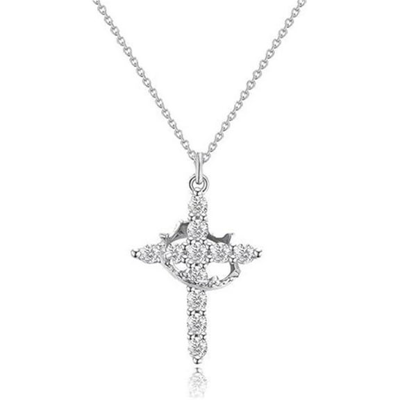 Paved Cross Rotated Crown Necklace For Women, Dainty Diamond Cross Necklace Zircon 14K Gold Plated Necklace With Ring Cute Gold/Silver Jewelry Set