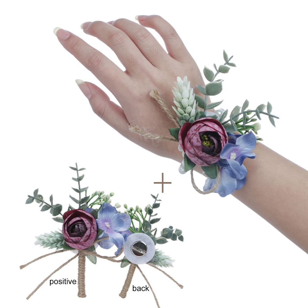 2 Pack Flower Wrist Corsage Boutonniere Set, Artificial Rose and