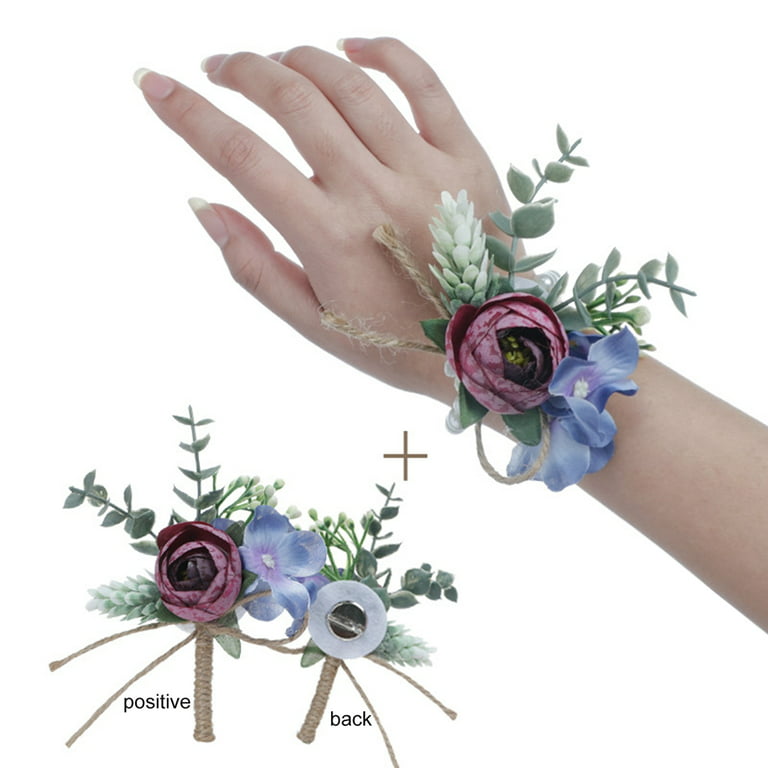 Rose Wrist Corsage and Boutonniere Set Artificial Corsage Wristlet Bracelet  for Wedding Decorations Prom Ceremony Accessories