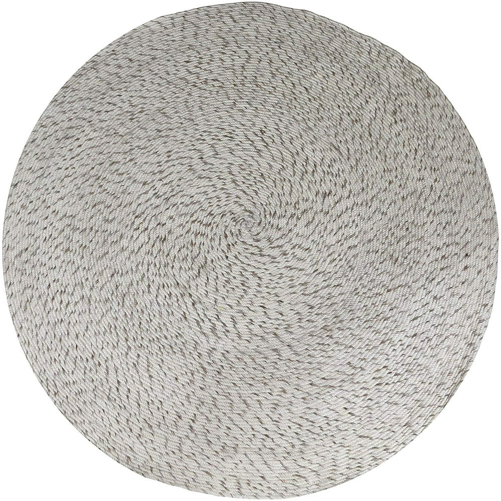 6 ft Natural Beige Round Wool Rug for Living Room Braided Nonslip