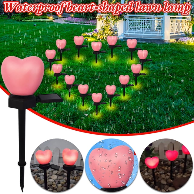 Agiferg Solar Heart Light Heart Shaped Light Garden Decor Atmosphere Light Ground Inserting Lamp