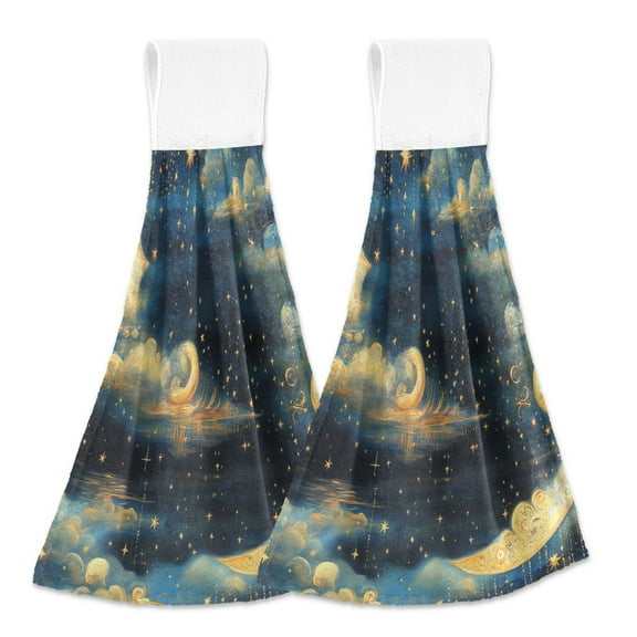 BZSMCE Hanging Hand Towels Fashion Celestial Dreams Pattern 2-Pack - Velcro Style Bathroom Kitchen Towels