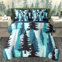Homewish Adult Rustic Farmhouse Bedding Comforter Set 7 Pieces, Jungle Botanical Full Bedding Set, Teal Watercolor Art Reversible Fitted Sheet Flat Sheet, Microfiber Bedroom Decor