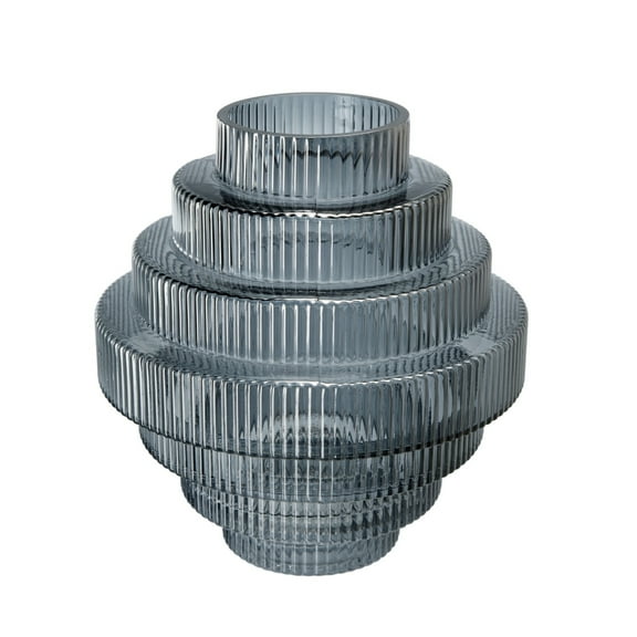 Rae 10 Inch Glass Vase, Geometric Round, Contemporary, Smokey Blue, Clear- Saltoro Sherpi