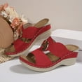 thumbnail image 4 of Orthopedic Sandals for Women Fashion Buckle T-Strap Open Toe Wedge Slides Comfortable Thick Sole Summer Walking Beach Shoes Red Size 7.5, 4 of 6