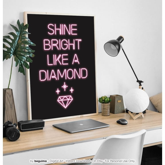 Shine Bright Diamond Red Motivational Nursery Wall Art Poster Decor