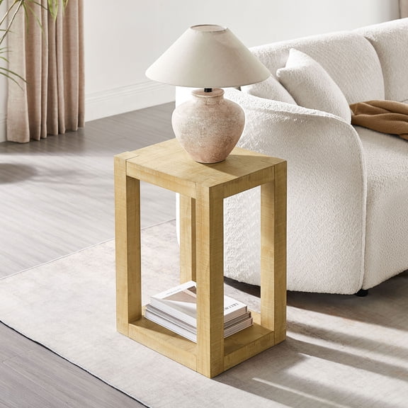 LifeSky Compact Side Table for Apartment: 14 Inch Narrow Design - 240 LBS Sturdy MDF Coffee Table for Small Living Room & Bedroom - Modern Two-Tier End Table with Storage Shelf