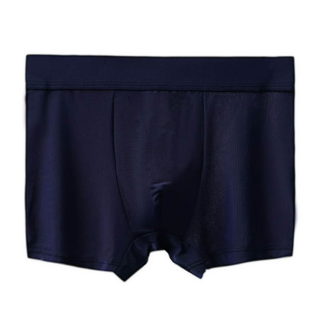 YWDJ Mens Boxer Briefs Underwear Plus Size Breathable Lightweight No Show Ice Silk Thin Style Traceless Boxers Business Breathable Mens Summer Comfortable Boxers Navy 3XL