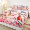 thumbnail image 3 of Homewish Peach Blossom Queen Sheet Sets,Cute Cardinal Bird Flat Sheet,Pink Flower Floral Queen Fitted Sheet For Teens,Super Cozy Room Decor,4 Pieces, 3 of 7