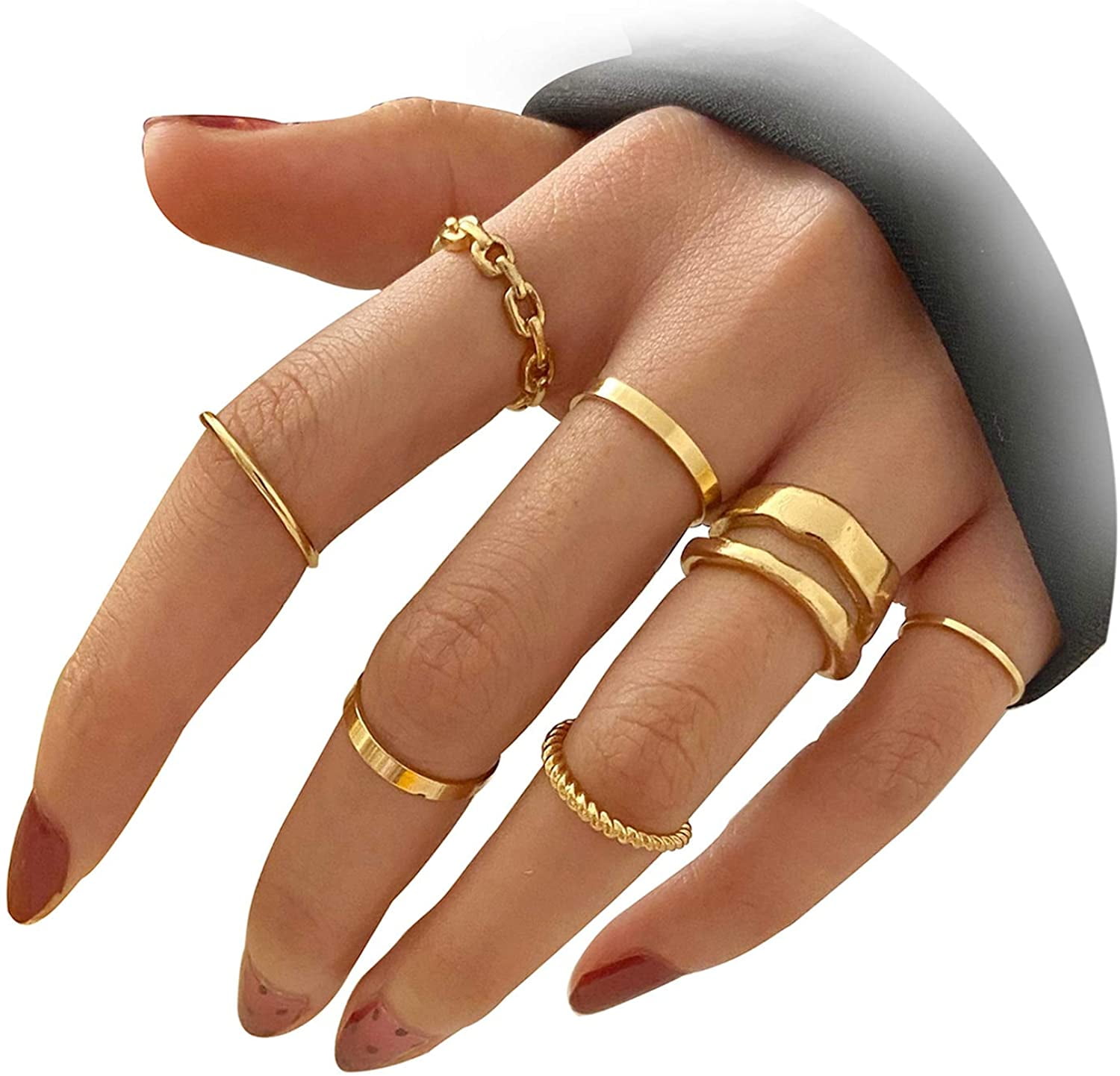 7Pcs/Set Vintage Bohemian Rings Set Gemstone Knuckle Rings Midi Rings Jewelry 