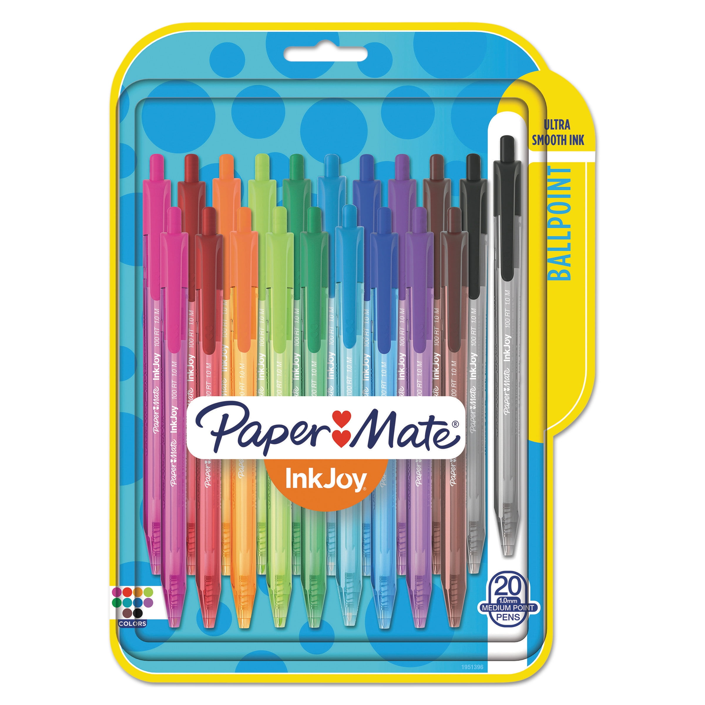 Assorted Colours Retractable Medium Point Paper Mate InkJoy 100 RT Wrap Ballpoint Pens 8 Pack 