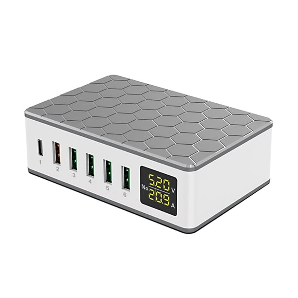 Estación de carga USB 6 puertos 65W QC3.0 Estación de carga USB Puertos múltiples Concent Carevas Cargador