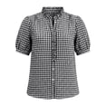 thumbnail image 5 of StSilkitty Womens Plaid Shirts Short Sleeve V Neck Pleated Blouses Summer Lightweight Soft Dressy Casual Tops, 5 of 7