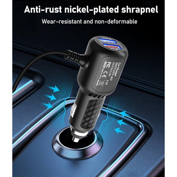 SHIQI-Dash Cam Charger USB C, Type C Car Charger, Dual Port Dashcam Power Adapter, Fast Charging Cord for REDTIGER F7N, Vantrue N4, WOLFBOX Dashcam (11.5FT)