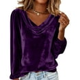 thumbnail image 7 of BLVB Women's Velvet Tops Puff Long Sleeve V Neck Ruched Fall Winter Trendy Blouse Elegant Evening Party Holiday Shirts, 7 of 7