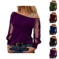 thumbnail image 1 of Sparkly Tops for Women 2026 Spring Fashionable Y2K Long Sleeve Off Shoulder Mesh T Shirts Going out Top Rave Outfits, 1 of 4
