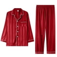 thumbnail image 2 of 2PC Christmas Pajamas for Women Long Sleeve Lapel Button Down Shirt with Pockets Long Pants Family Matching Sets Wine 2XL, 2 of 7