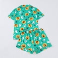 thumbnail image 4 of 2-Piece Halloween Pajamas Women Satin Casual Festive Design Ghost Bat Pattern Summerween Pajamas Loungewear Button Down Short Sleeve Sleepwear Set, 4 of 7