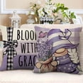 thumbnail image 4 of Spring Summer Gnome Decorative Throw Pillow Covers 18x18 Set of 4, Bloom with Grace Purple Lavender Flower Outdoor Pillowcase, Love Lives Here Plaid Stripes Farmhouse Cushion Case Home Decor, 4 of 6