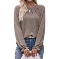 thumbnail image 2 of Camisas de Larga para Mujer, Moda Otoño 2025, Blusas Elegantes e Informales, Blusas Tipo Túnica Plisadas con Cuello Redondo. Caqui S, 2 of 10