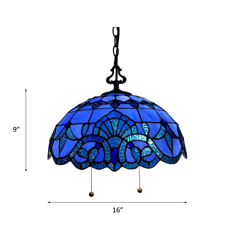 Blue Stained Glass Pendant Lights Fixture Baroque Style LED Bulb Included for Dining Room  Kitchen 16"W*16"D*75"H