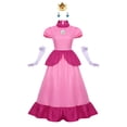 thumbnail image 2 of Zydvens G*irls Halloween Princess Cosplay Costume - Pink Puff Sleeve Halloween Cosplay Dress Up Set with Crown Gloves & Earrings - Retro Video Game Character Outfit, 2 of 6