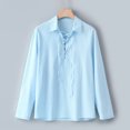 thumbnail image 5 of Fall Shirts for Men Baggy Cotton Linen Solid Long Sleeve Drawsting Retro T Shirts Tops Blouses, 5 of 8
