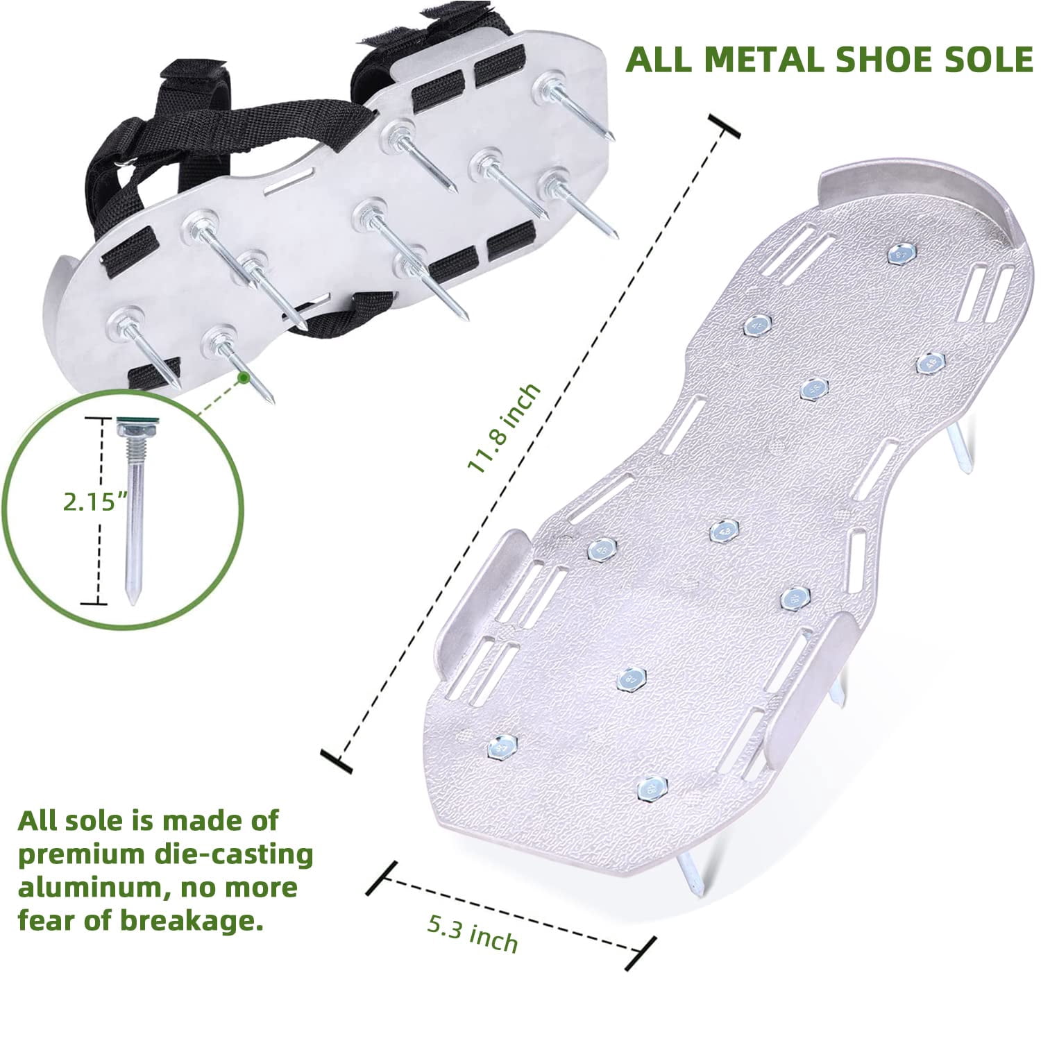 Metal Lawn Aerator Shoes  Upgraded Aluminum Aerating Shoe With 2.2" Durable Spikes Free-installation Spiked Sandals Stainless Steel Shovel For Yard Patio Garden Grass