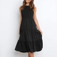 thumbnail image 2 of TSADFHJI Jupe en Satin Femme Été Décontractée Midi Robe Maxi Boho Sans Manches Smockée Ligne A Longue Robe S Noir, 2 of 9