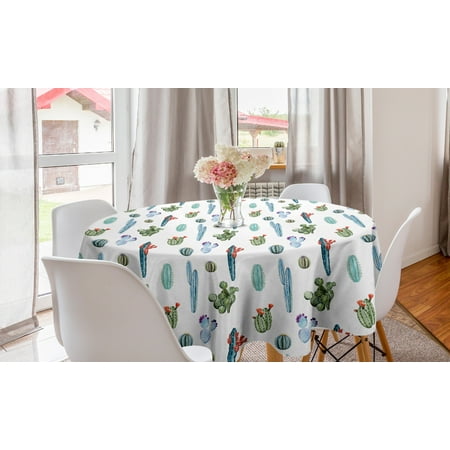 

Cactus Round Tablecloth Watercolor Cactus Plant Image Desert Hot Mexican South Nature Floral Image Print Circle Table Cloth Cover for Dining Room Kitchen Decor 60 Blue and Green by Ambesonne