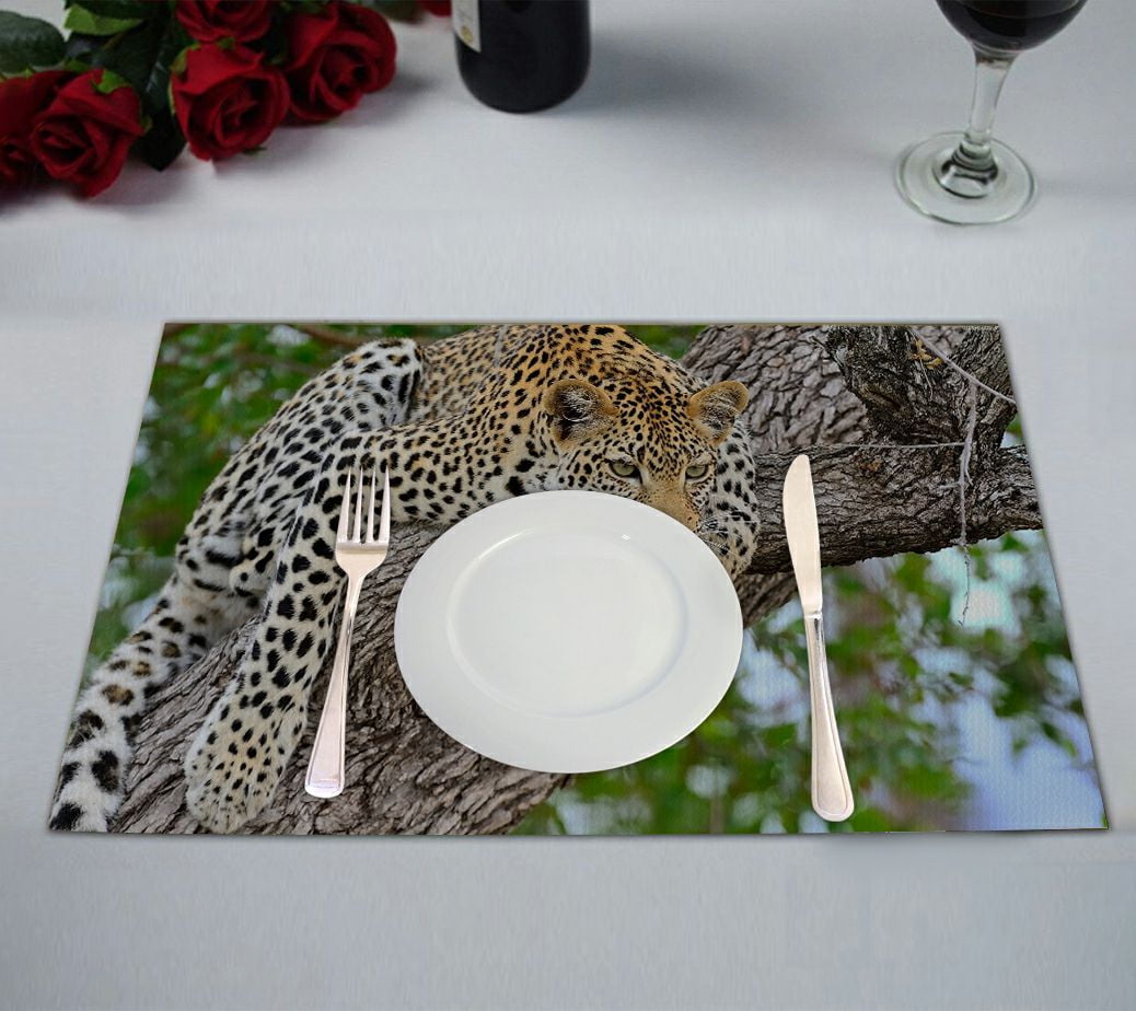 ZKGK Animals Leopard Placemat Table Mat 12x18 inches,Set of 2